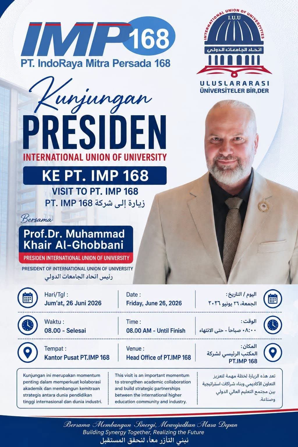 رئيس اتحاد الجامعات الدولي يزور شركة PT. IMP 168 في إندونيسيا لتعزيز الشراكة بين التعليم العالي والصناعة